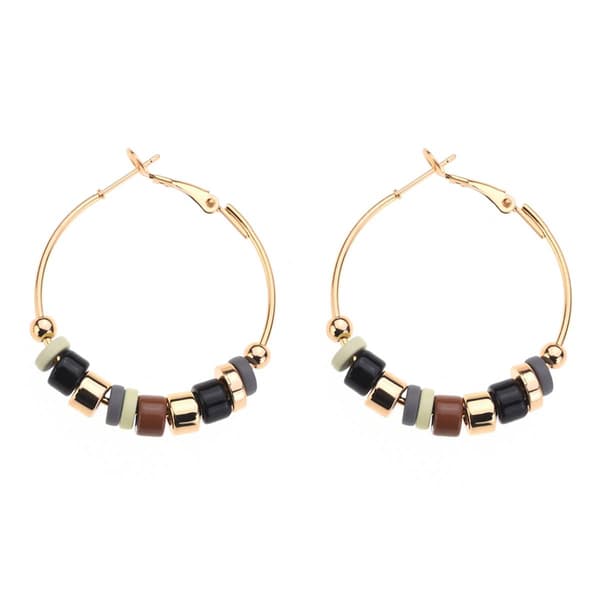 Ashley Cooper(tm) Beaded Earth-Tone Hoop Earrings - image 