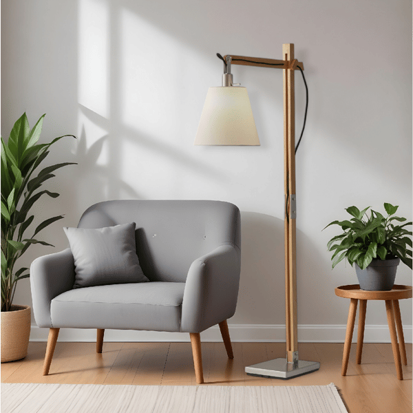 HomeRoots 61in. Natural Solid Wood Task Floor Lamp