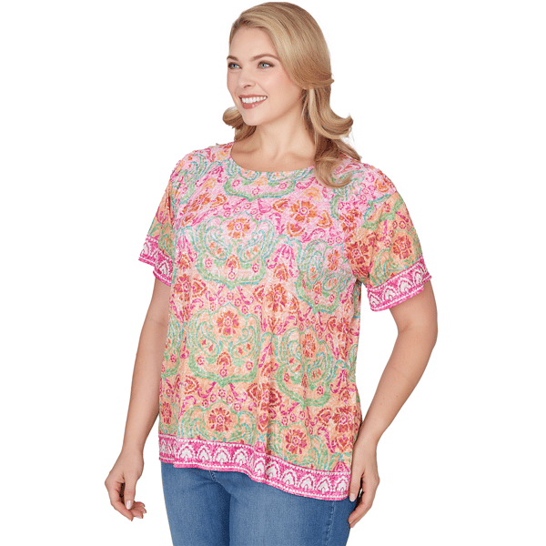 Plus Size Ruby Rd. Hothouse Florals Short Sleeve Damask Tee