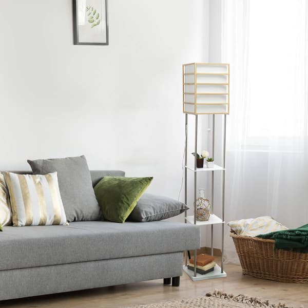 Lalia Home 1 Light Metal Etagere Floor Lamp w/ Shelves & Shade
