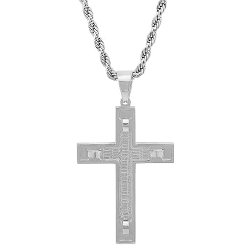 Mens Steeltime Snakeskin Cross Pendant Necklace - image 