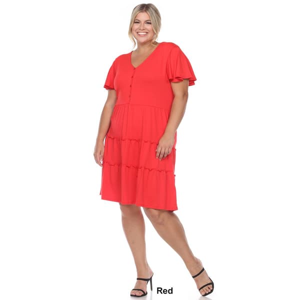 Plus Size White Mark Short Sleeve V-Neck Midi Dress