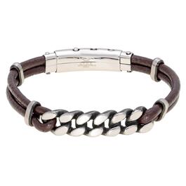 Mens Lynx Stainless Steel & Brown Leather Bracelet