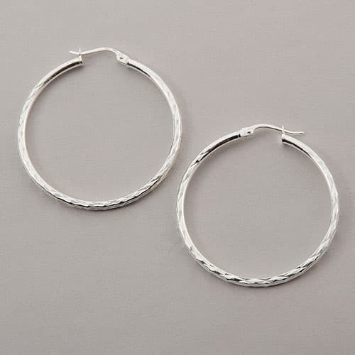 Sterling Silver Diamond Cut Hoop Earrings - image 