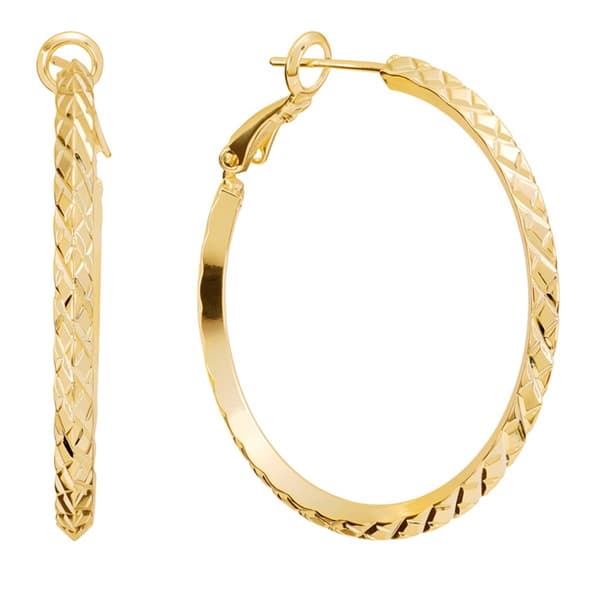 14kt. Gold Over Brass 40mm Diamond-Cut Hoop Earrings - image 