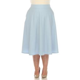 Plus Size White Mark Flared Midi Skirt with Pockets