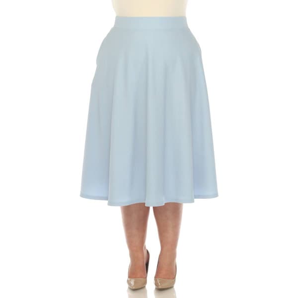 Plus Size White Mark Flared Midi Skirt with Pockets - image 