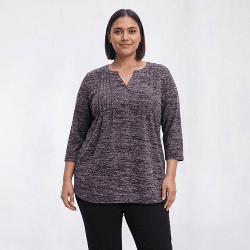 Plus Size Napa Valley 3/4 Sleeve Marled Pleated Knit Blouse - image 