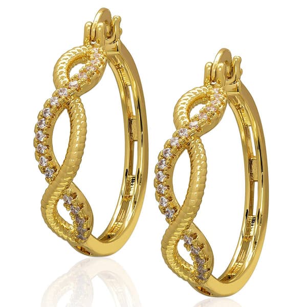 14kt. Gold Plated & CZ Infinity Hoop Earrings - image 