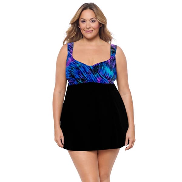 Plus Size Great Lengths Draped Crossover Abstract Swimdress