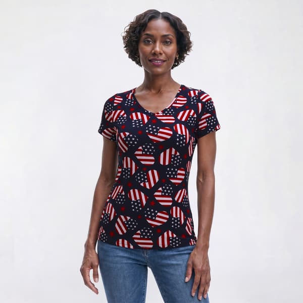 Womens Runway Ready Short Sleeve Americana Hearts & Flags Tee - image 