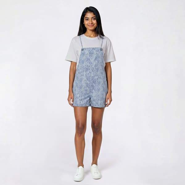Juniors No Comment Linen Like Ikat Cuff Romper - image 