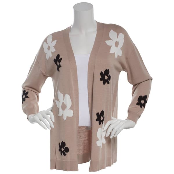 Petite Hanna & Gracie Long Sleeve Floral Intarsia Cardigan - image 