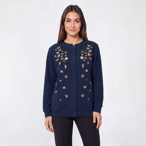 Petite Hasting & Smith Autumn Leaves Fleece Cardigan - image 