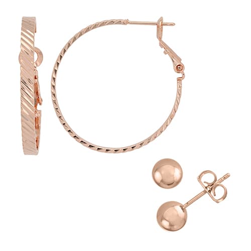 Fine Faux Gold Plated Hoop and Stud Earrings Set