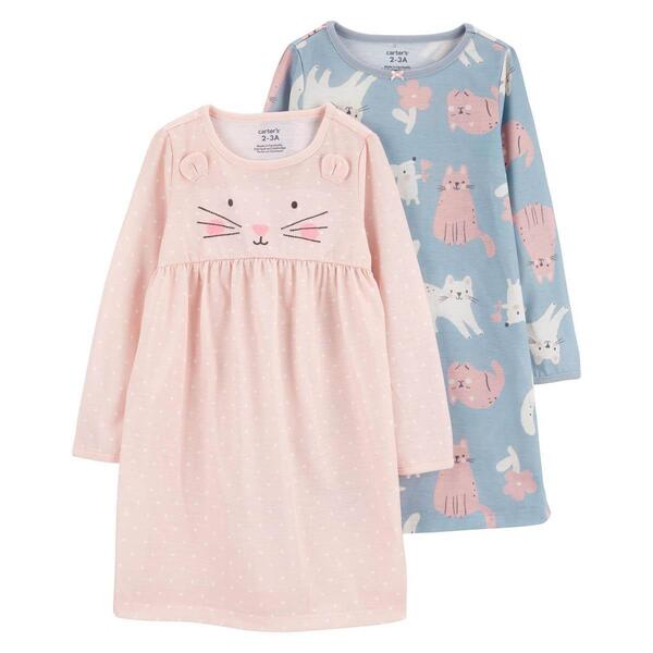Girls Carter''s&#40;R&#41; 2pk. Long Sleeve Cat & Mouse Nightgowns - image 