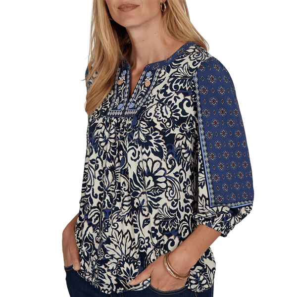Petite Ruby Rd. English Countryside 3/4 Sleeve Foliage Blouse