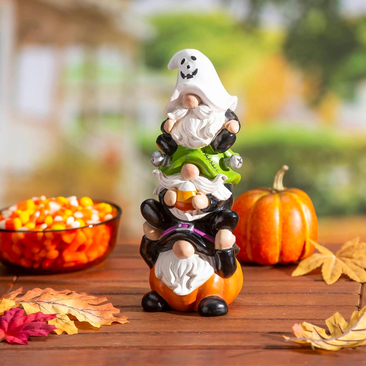 Evergreen Stacked Halloween Gnome Trio Statue