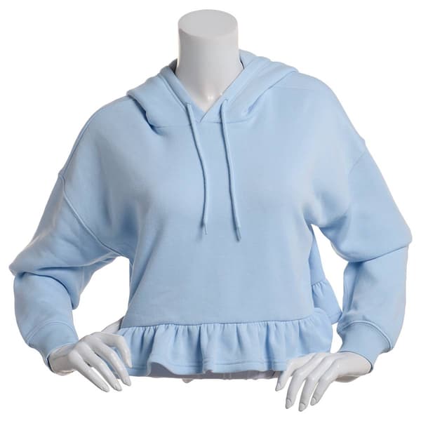 No Comment Fleece Ruffle Hem Cropped Hoodie