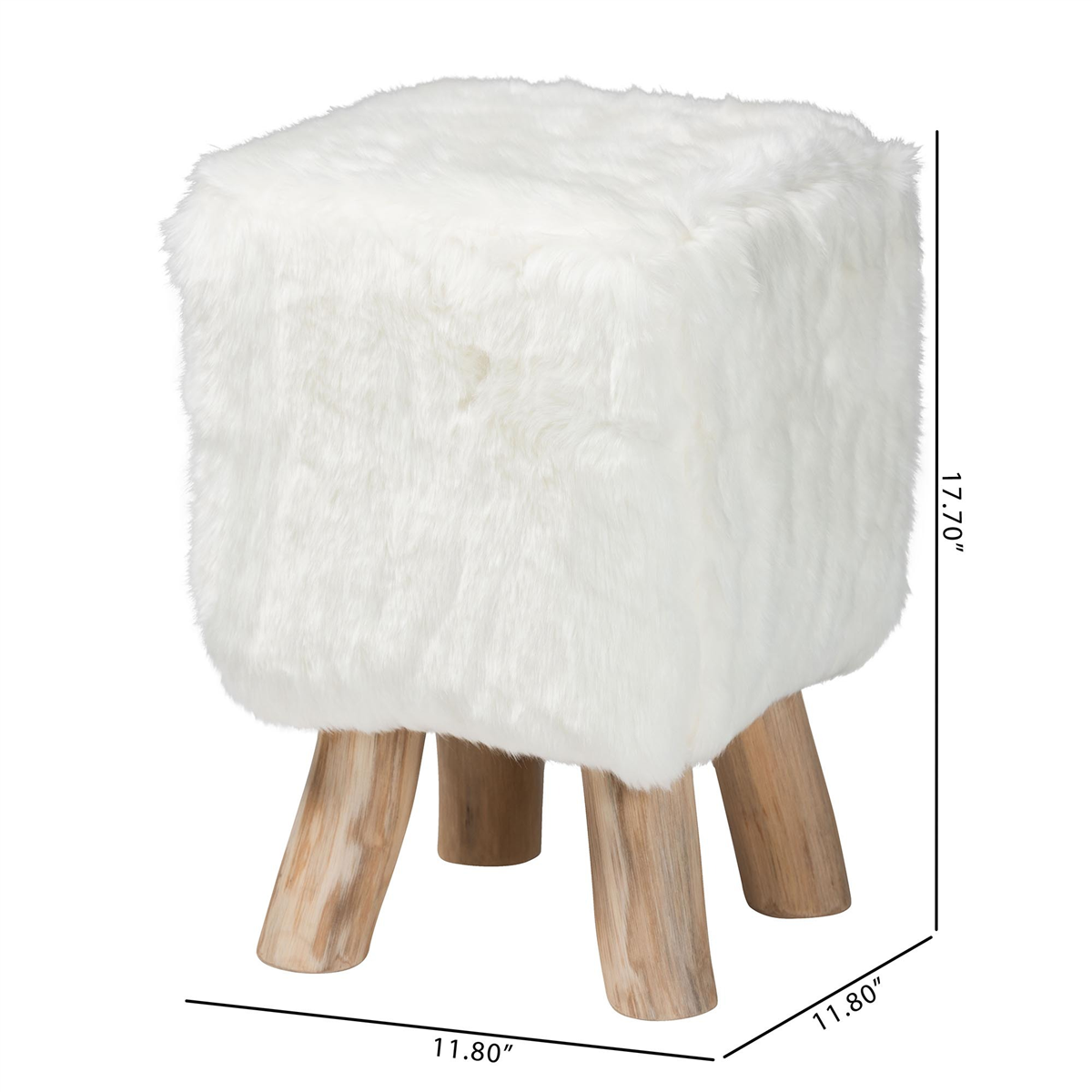bali & pari Scotlyn Faux Fur Footstool with Teak Wood Legs