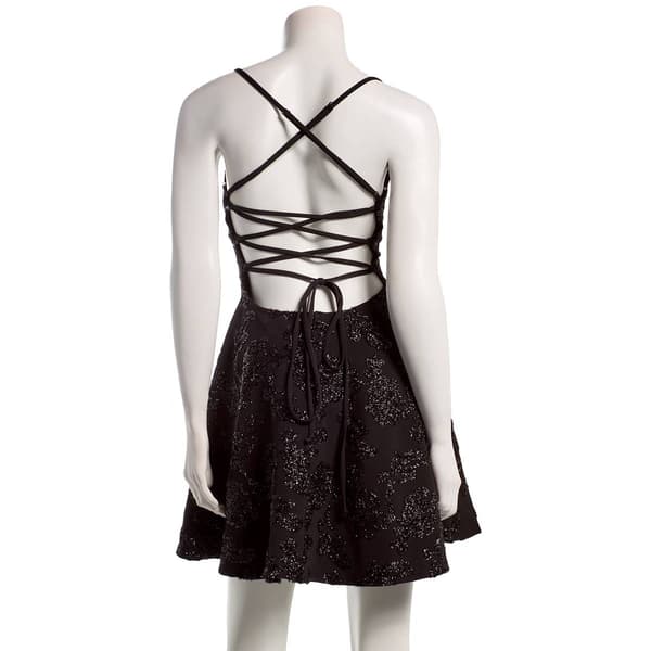 Juniors Emerald Sundae Embroidery Crepe Lace-Up Back A-Line Dress