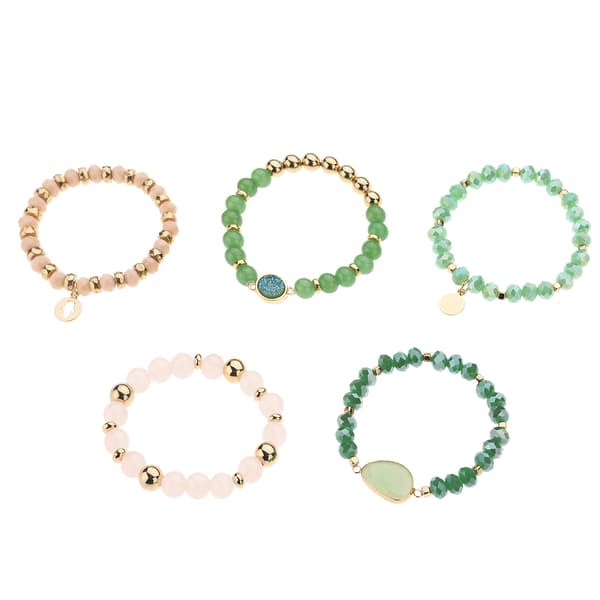 Ashley Cooper(tm) 5pk. Gold-Tone Green & Pink Stretch Bracelets - image 
