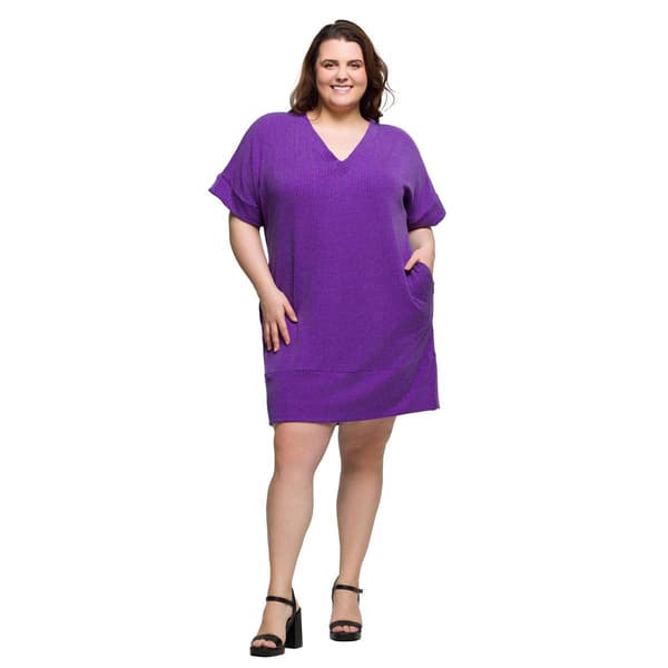 Plus Size 24/7 Comfort Apparel Loose Fit Pocket T-Shirt Dress