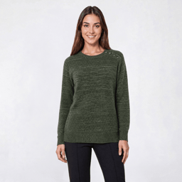 Womens Napa Valley Long Sleeve Solid Button Shoulder Sweater