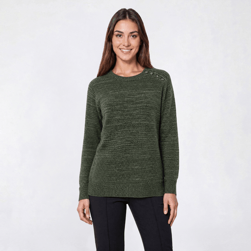 Petite Napa Valley Long Sleeve Solid Button Shoulder Sweater