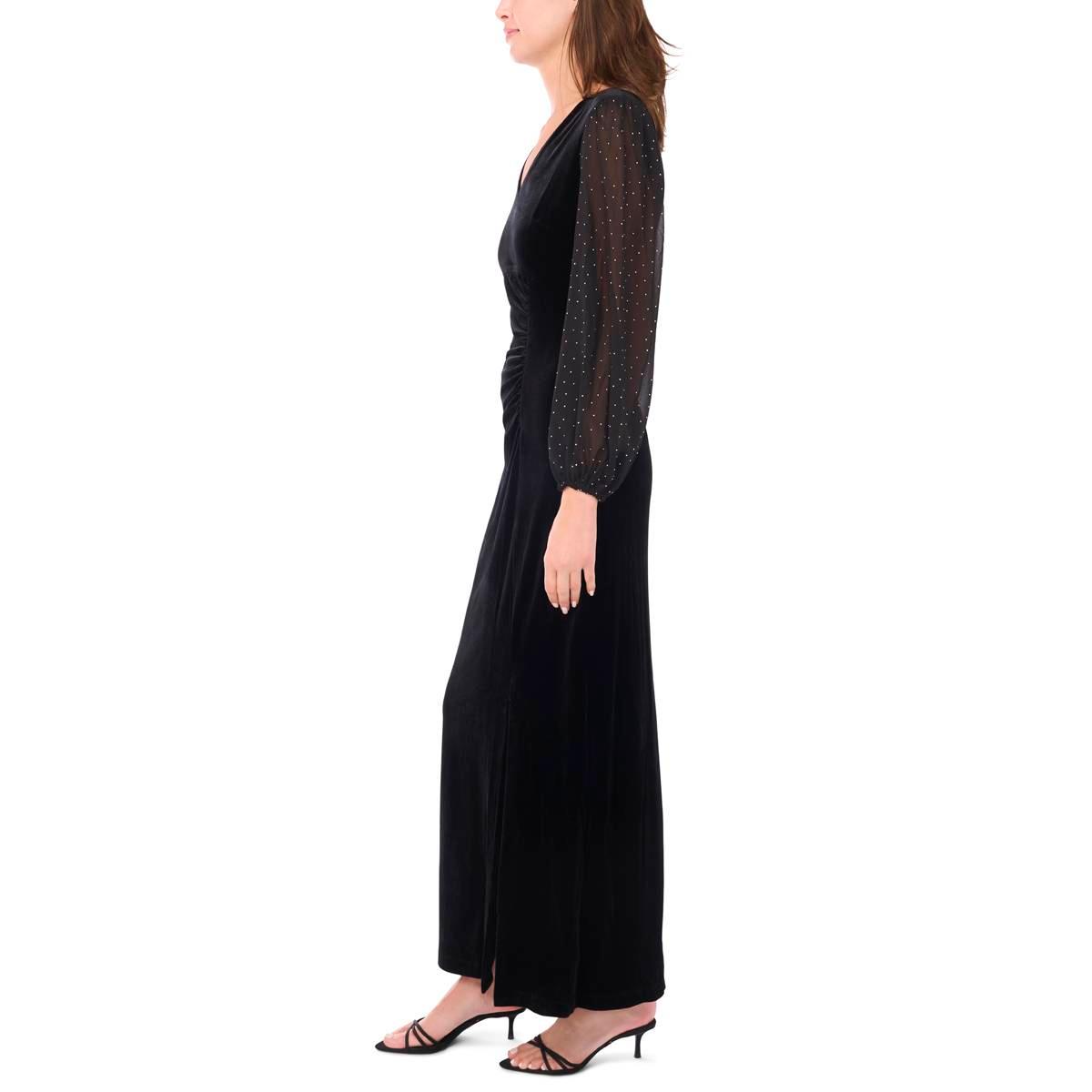 Petite MSK Long Sleeve Velvet Surplice Side Slit Evening Gown
