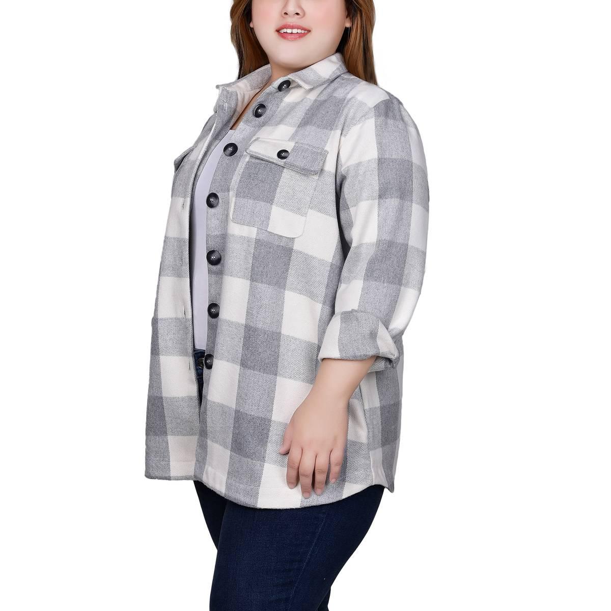 Plus Size Mountain Ridge Long Sleeve Twill Checkered Shacket