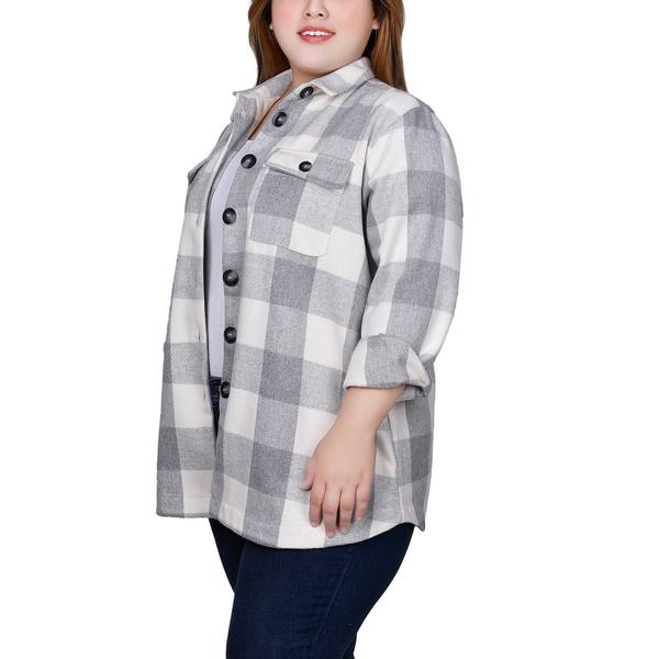 Plus Size Mountain Ridge Long Sleeve Twill Checkered Shacket