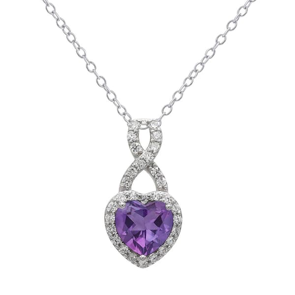 Sterling Silver Amethyst & CZ Heart Infinity Necklace - image 