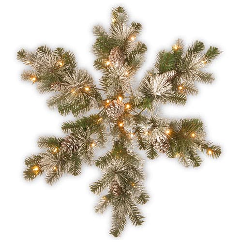 National Tree 32in. Snow Capped Mountain Pine Snowflake Wreath - image 