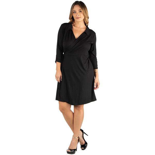 Plus Size 24/7 Comfort Apparel Solid Collared Wrap Dress - image 