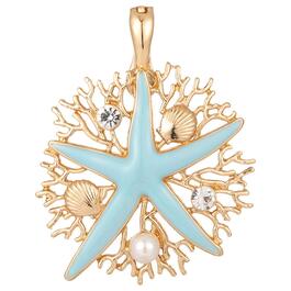 Wearable Art Gold-Tone Blue Starfish w/ Coral Enhancer Pendant