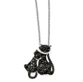 Sterling Silver & Black CZ Cats Necklace
