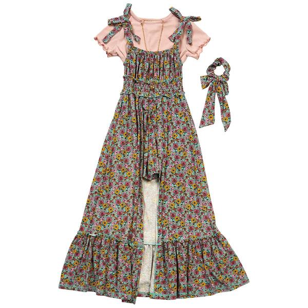 Girls &#40;7-16&#41; Rare Editions Floral Yummy Walk Thru Dress & Rib Tee - image 