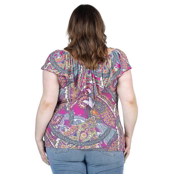 Plus Size 24/7 Comfort Apparel Paisley Ruffle V-Neck Blouse