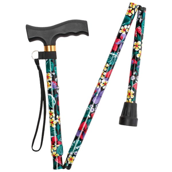 Womens Floral Pattern Fashion Folding Cane - Black