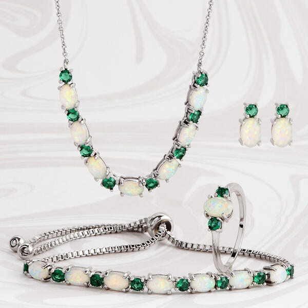 Gianni Argento 4pc. Opal Necklace/Earrings/Bracelet/Ring Set - image 