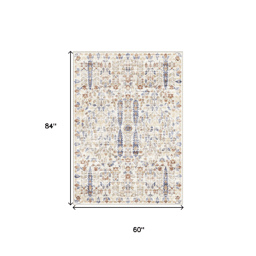 HomeRoots Brown Blue & Beige Floral Medallion Washable Area Rug