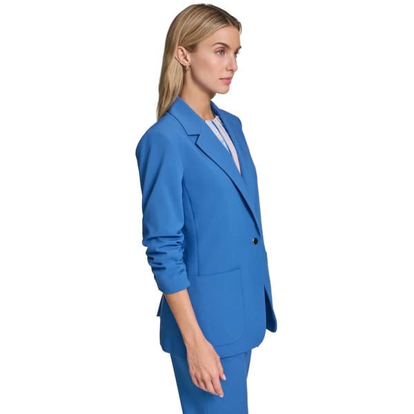 Womens Calvin Klein 3/4 Ruch Sleeve Solid One Button Blazer