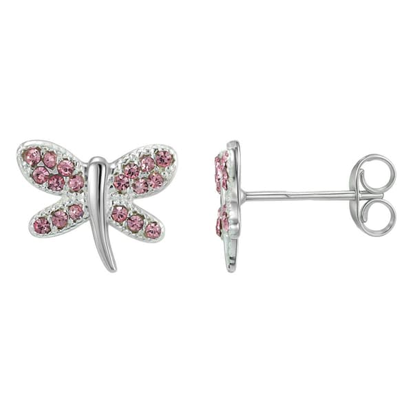 Sterling Silver Pink CZ Butterfly Stud Earrings - image 