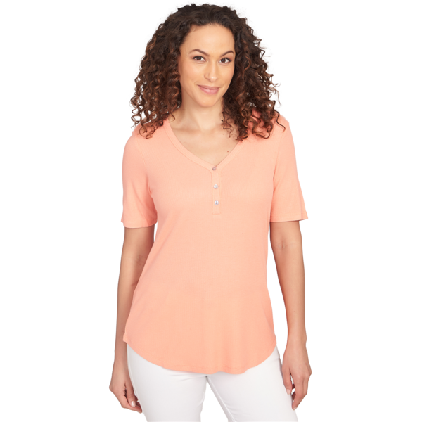 Women''s Solid Henley Waffle Tee - image 
