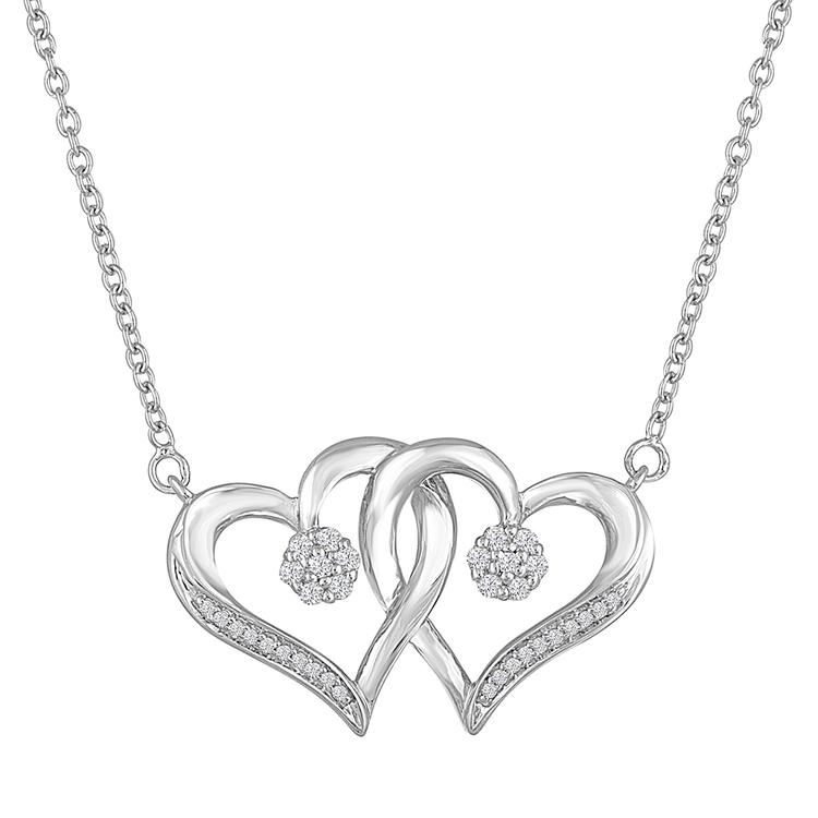Nova Star(R) Silver Lab Grown Diamond Double Heart Necklace