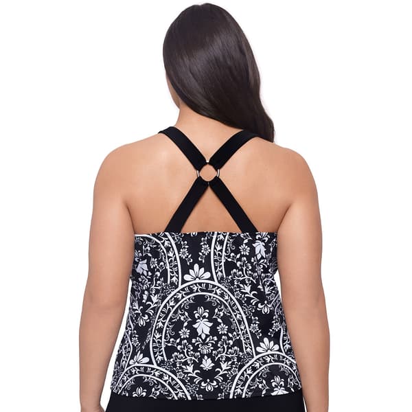 Plus Size American Beach Floral Ring Back Tankini Swim Top