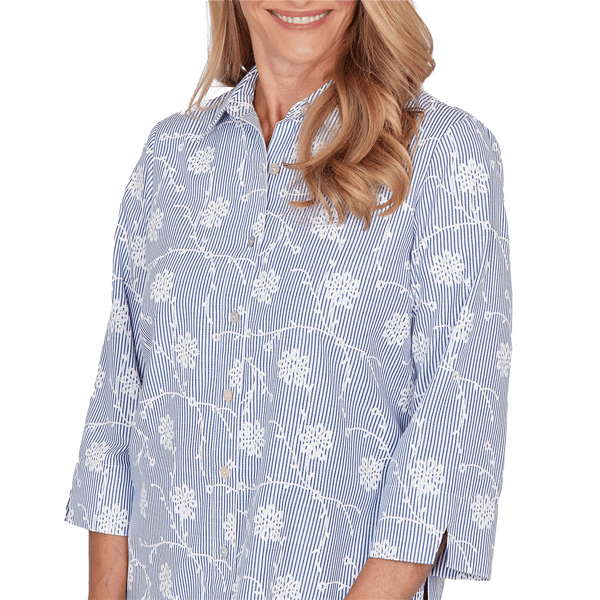 Petite Alfred Dunner Classics 3/4 Sleeve Pinstripe Blouse