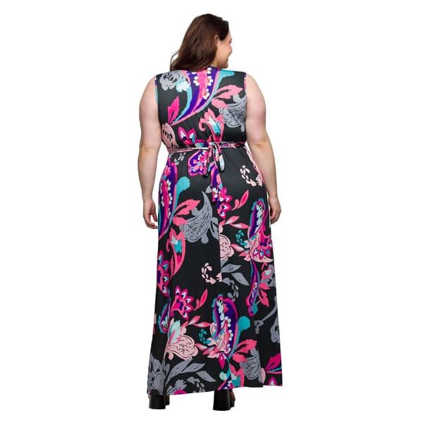 Plus Size 24/7 Comfort Apparel Black/Pink Empire Waist Maxi Dress