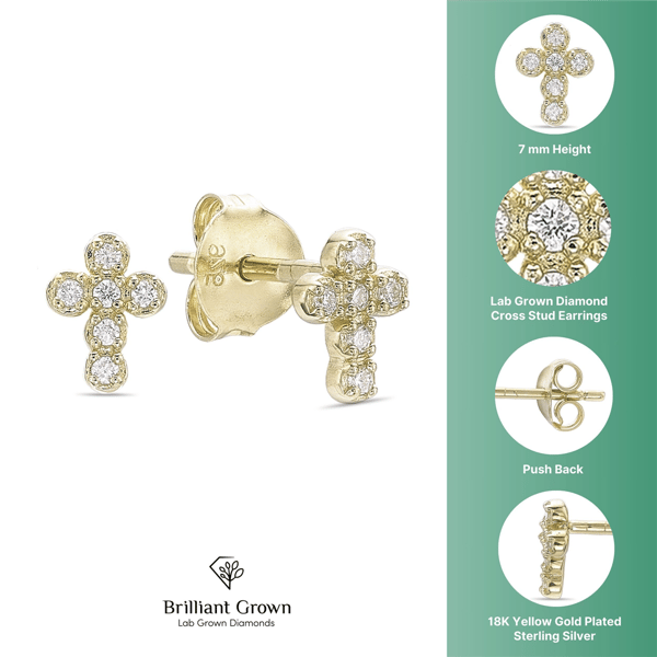 Brilliant Grown Lab-Grown Diamond Accent Cross Stud Earrings